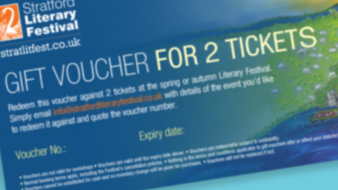 Gift voucher for two tickets, with the Stratford Literary Festival logo in the corner.